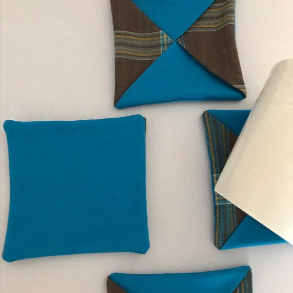 Handmade Fabric Coasters Set of 4 brown blue - Picture 4 of 5